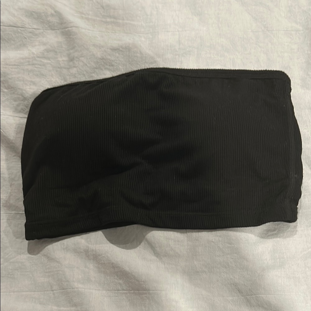 Black Ribbed Bandeau Top